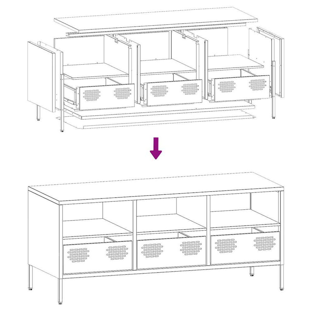 vidaXL 3 Drawer 3 Shelf Black Steel Industrial Style TV Cabinet Image 9