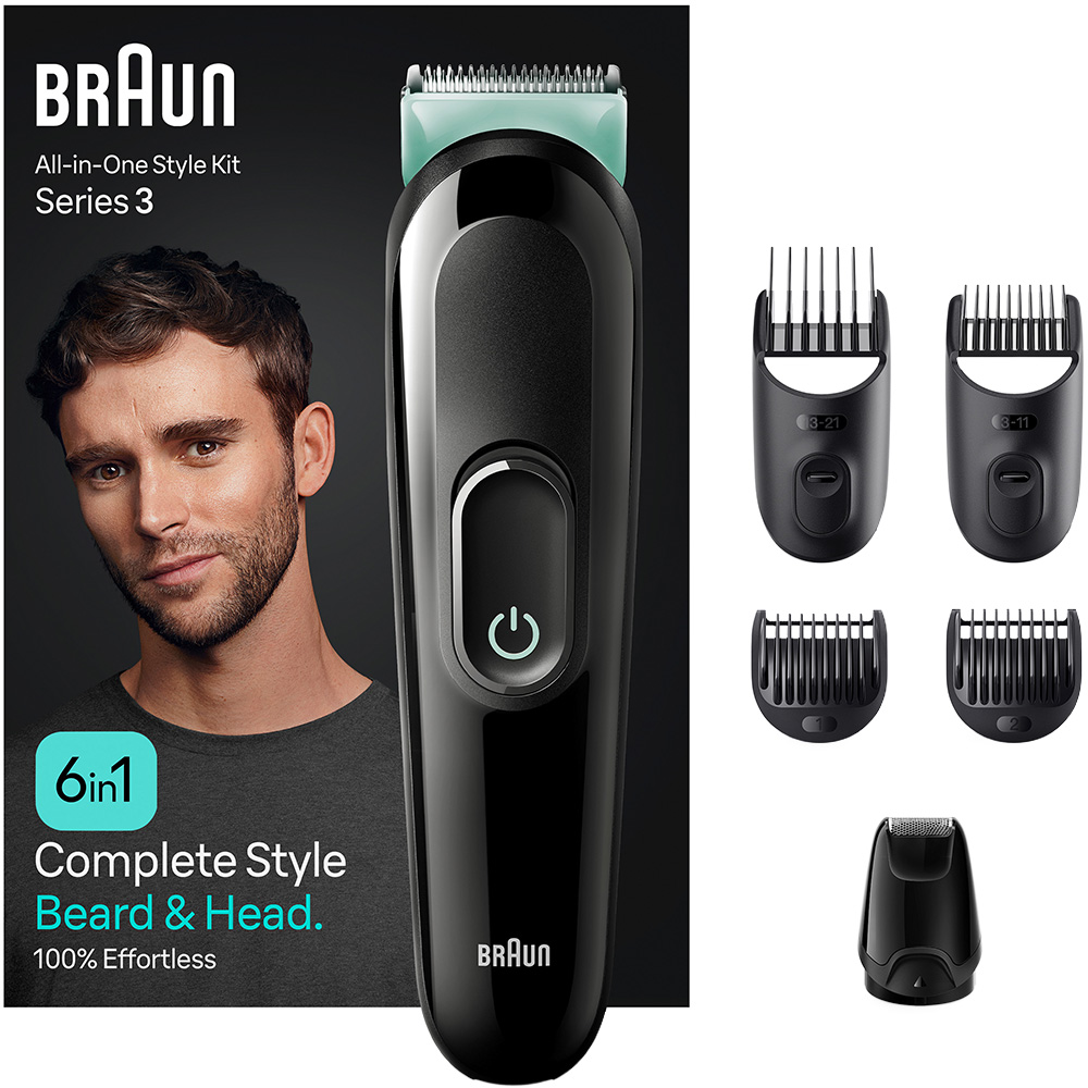 Braun Series 3 6-in-1 Black and Green Cordless All-in-One Style Kit Image 1