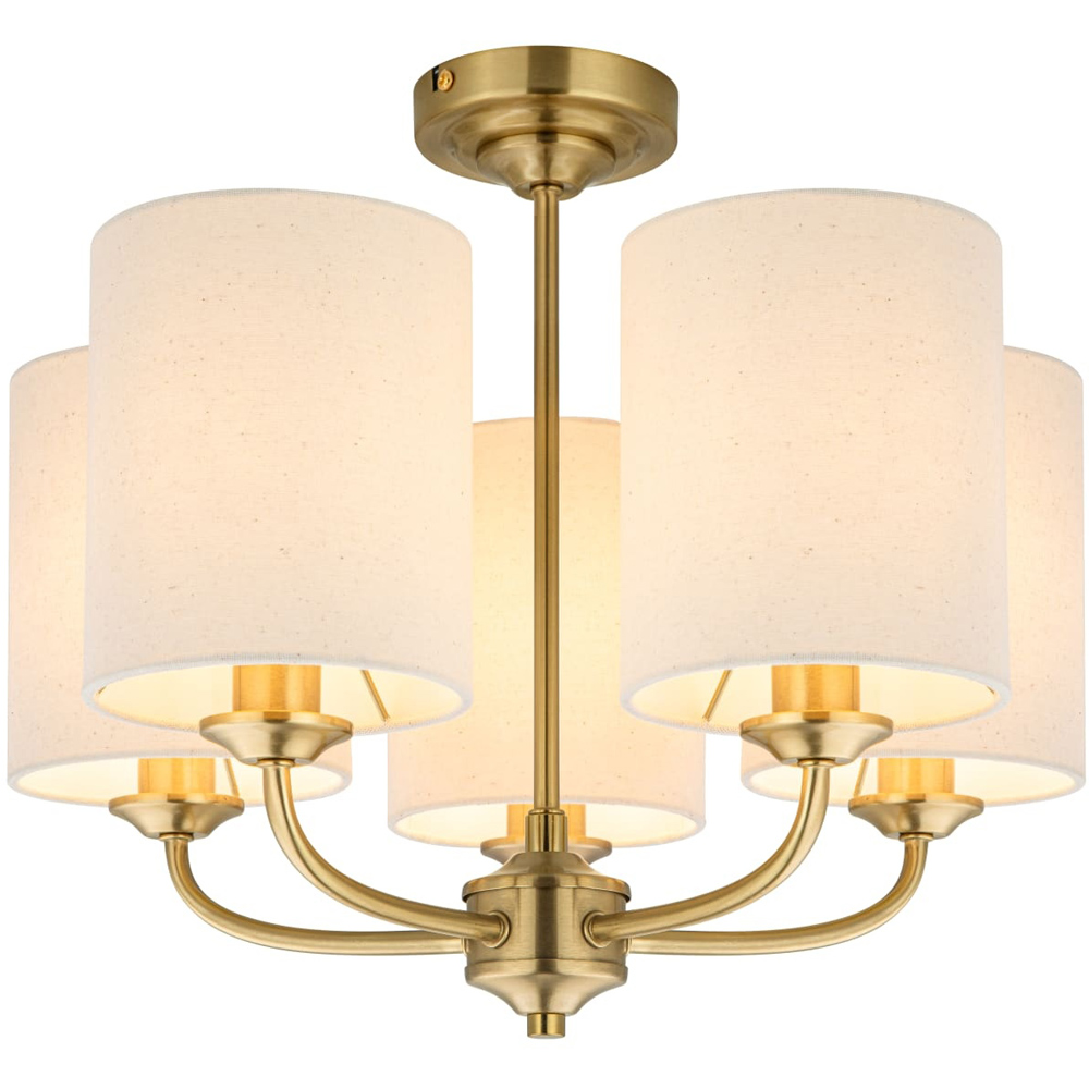 Cosylyte Winston 5 Light Classic Faux Linen Drum Shade Brass Ceiling Light Image 3