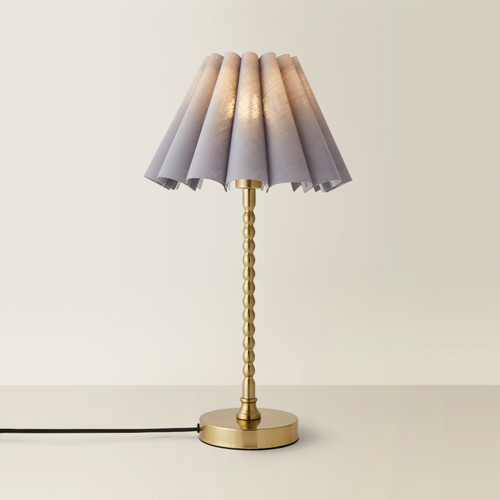 ValueLights Maeve Grey and Gold Scallop Pleated Tapered Shade Bobbin Bobble Table Lamp and Bulb Image 5