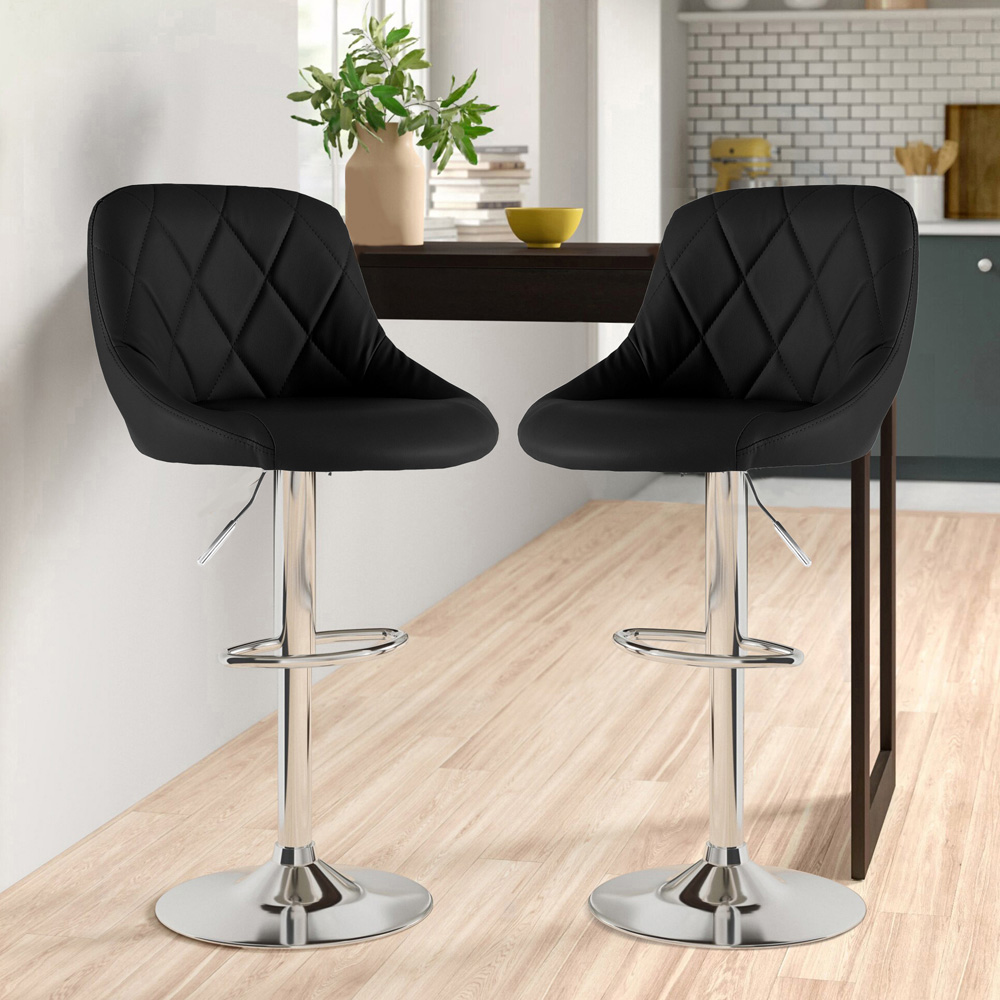 Neo Black and Chrome Leather Bar Stool Set of 2 Image 1