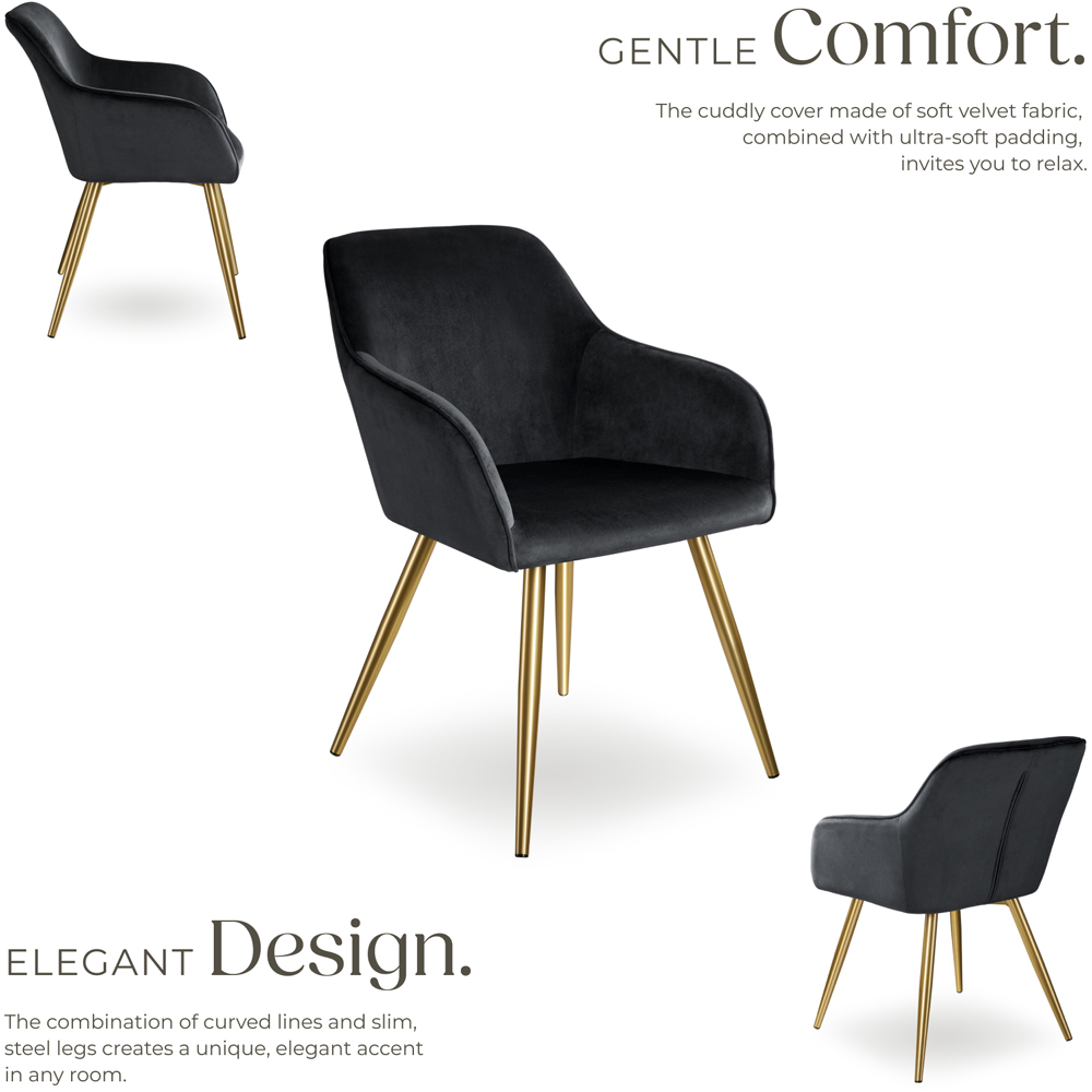 tectake Marilyn Black and Gold Velvet Look Padded Accent Chair Image 6