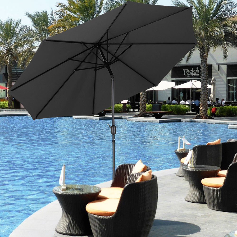 Living and Home Black Round Crank Tilt Parasol with Square Base 3m Image 6