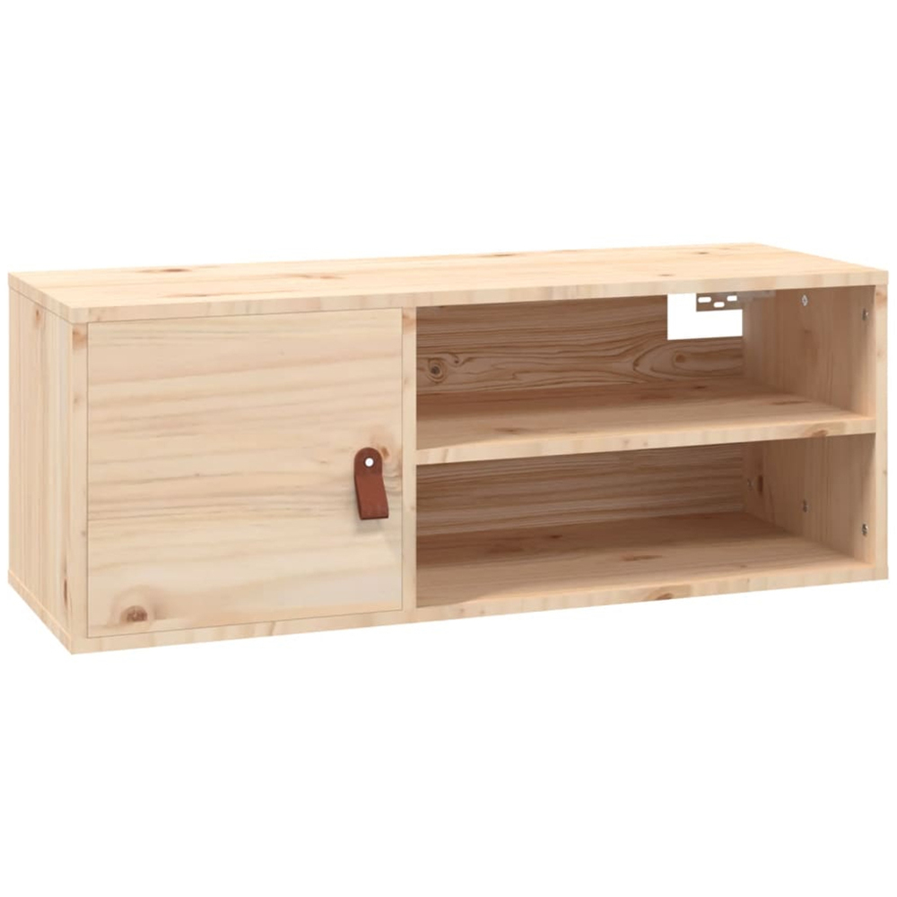 vidaXL Single Door 2 Shelf Natural Solid Pine Wood Wall Cabinet Image 2