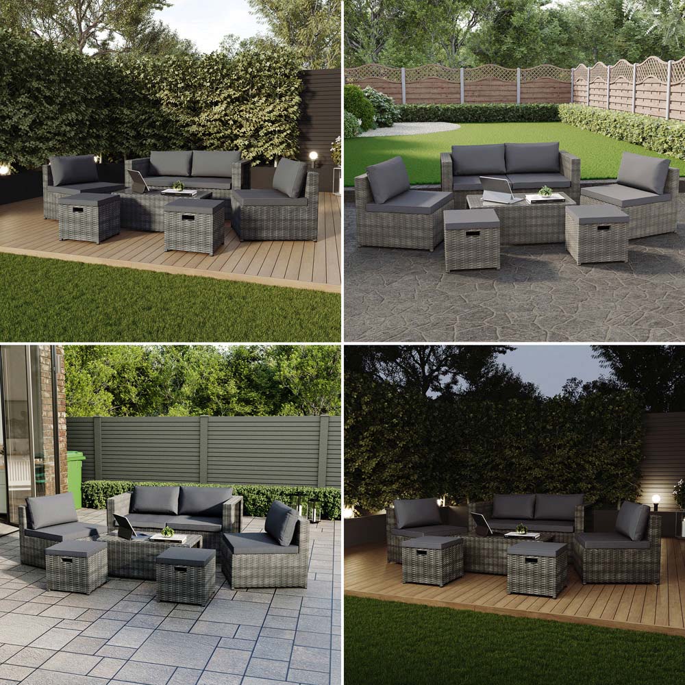 GARDEN VIDA Islay 6 Seater Grey PE Rattan Set Garden Lounge Set with Cover Image 5