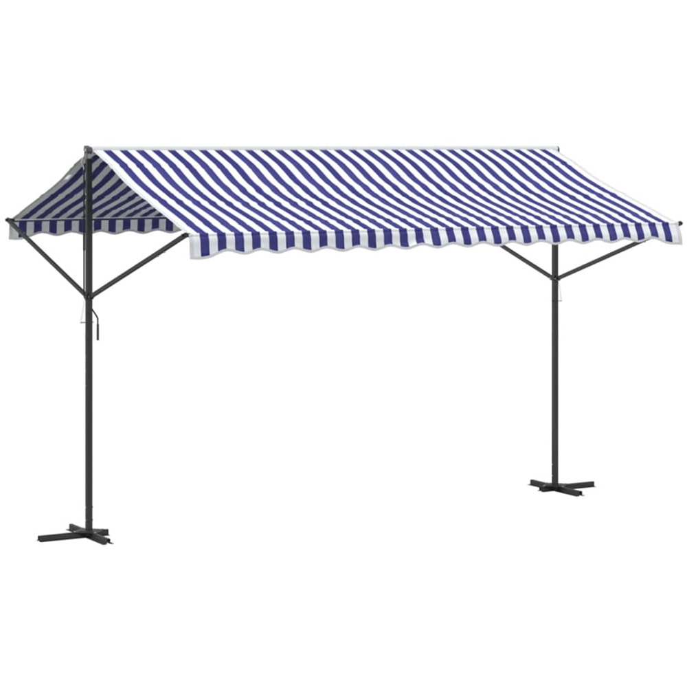 vidaXL Blue and White Retractable Free Standing Awning with Handle Crank 4 x 3m Image 2