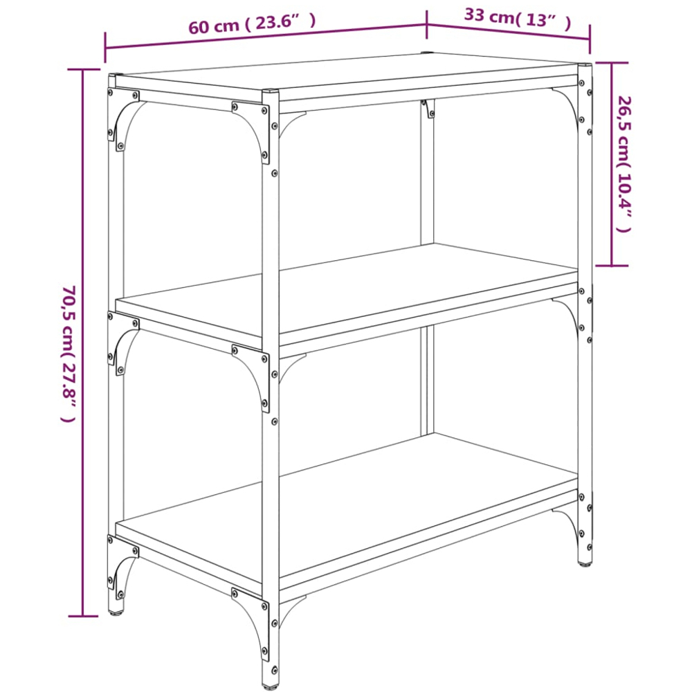 vidaXL 3 Shelf Grey Sonoma Wood and Steel Bookcase Image 9