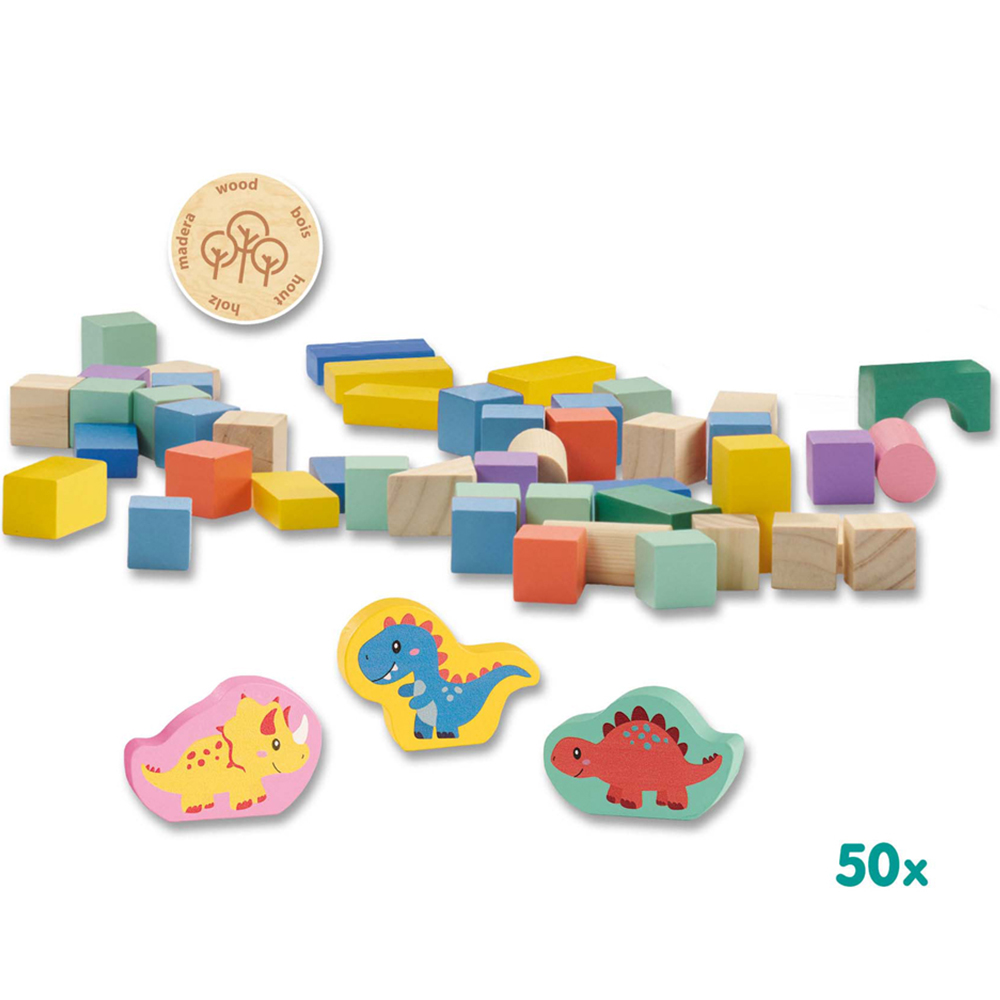 SES Creative Tiny Talents 50-Piece Dinosaur Wooden Building Blocks Set Image 2