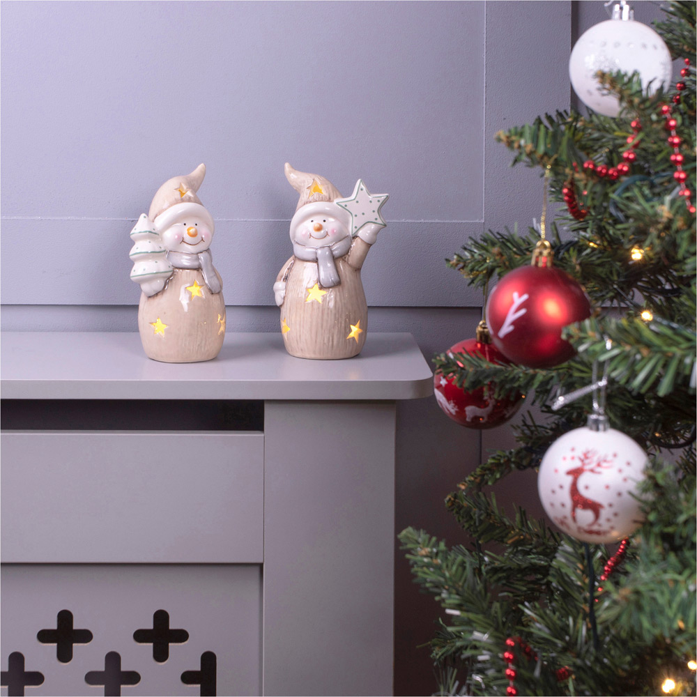 St Helens Cream Ceramic Light Up Snowmen Decoration 2 Pieces Image 2