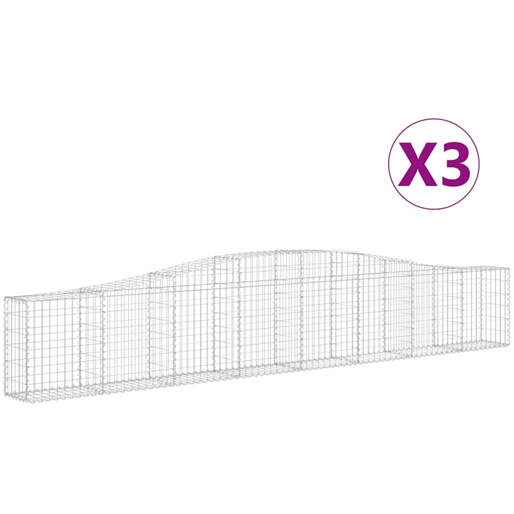 vidaXL Silver Galvanised Iron Arched Gabion Basket 400 x 30 x 60/80cm 3 Pack Image 4