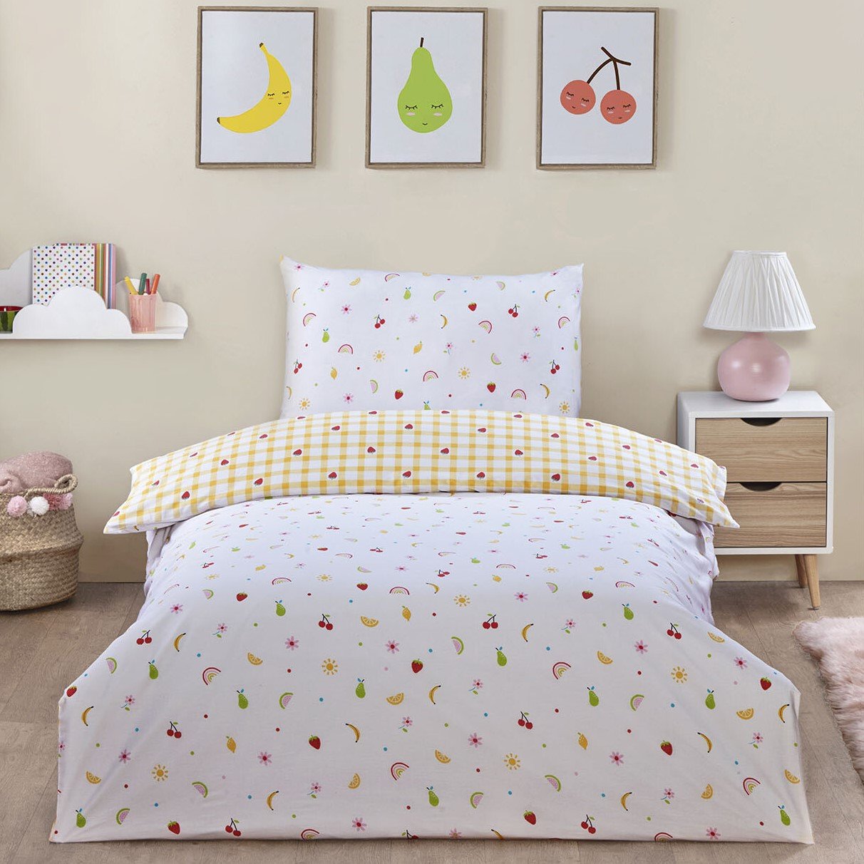 Summer Fruits Duvet Cover and Pillowcase Set - White Image 1