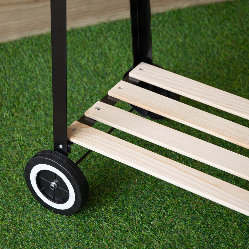 Samuel Alexander Black Rectangular Trolley Charcoal BBQ Grill with Shelves and Wheels Image 6