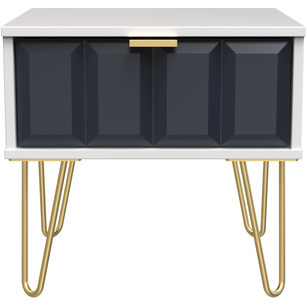 Crowndale Cube Single Drawer Matt Indigo and White Bedside Table Image 3
