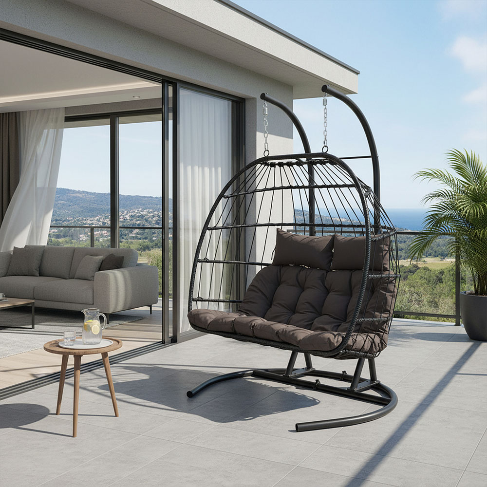 Living and Home 2 Seater Swing Egg Chair with Metal U-Shape Stand and Cushion Image 8