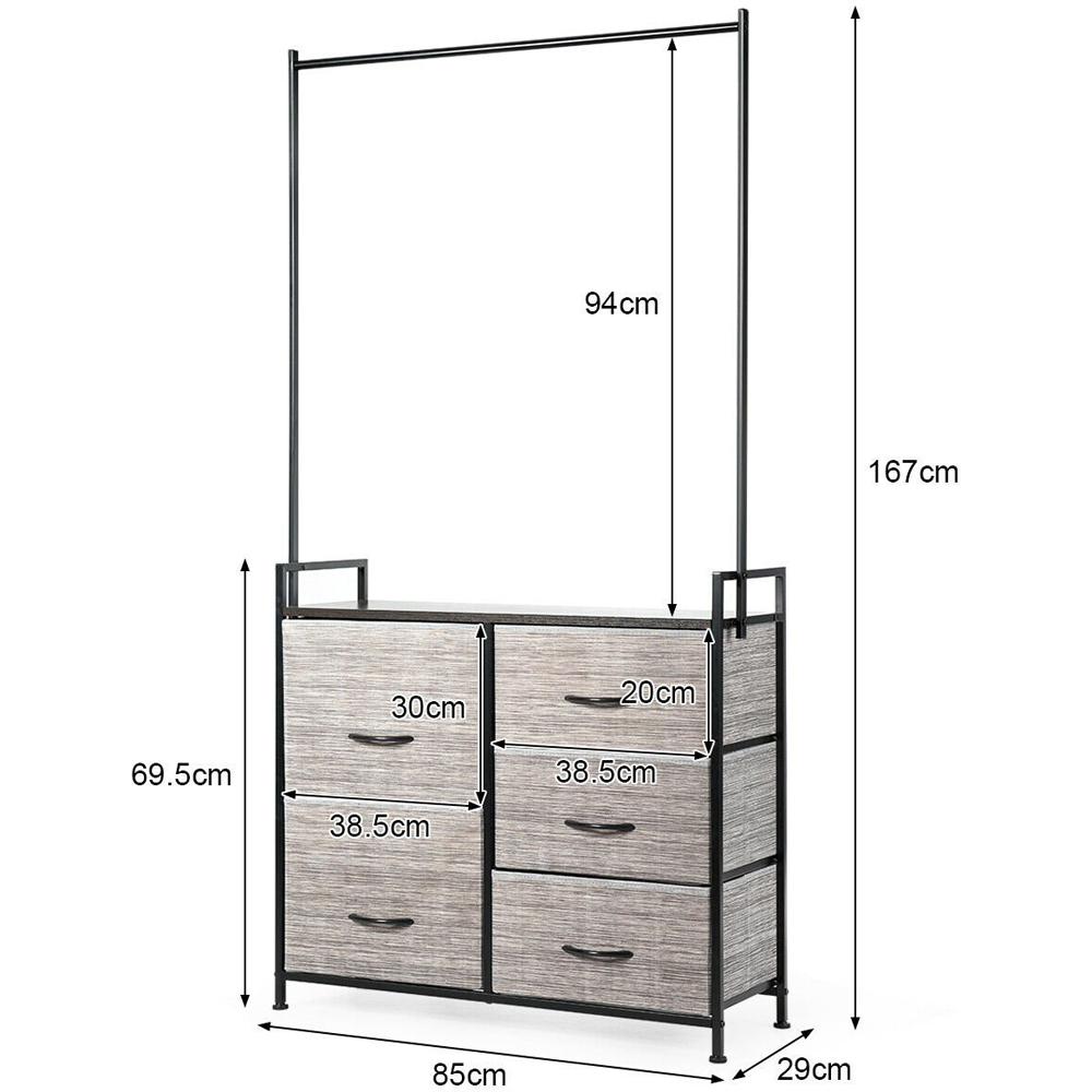 Costway 5 Drawer Storage Unit with Clothes Rack Image 9