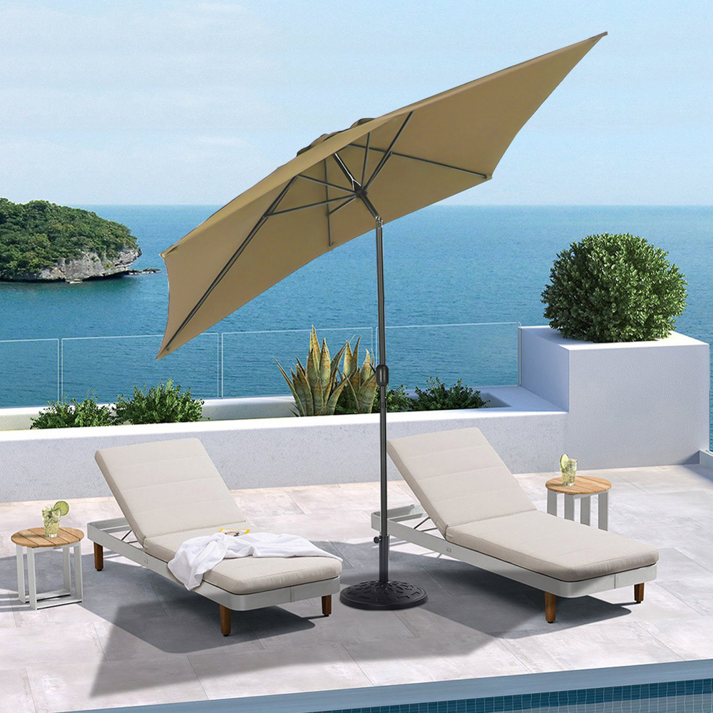 Living and Home Beige Square Crank Tilt Parasol with Round Base 3m Image 2