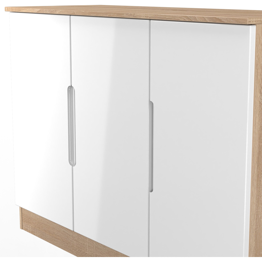 Crowndale Milan 3 Door White Gloss and Bardolino Oak Sideboard Ready Assembled Image 8