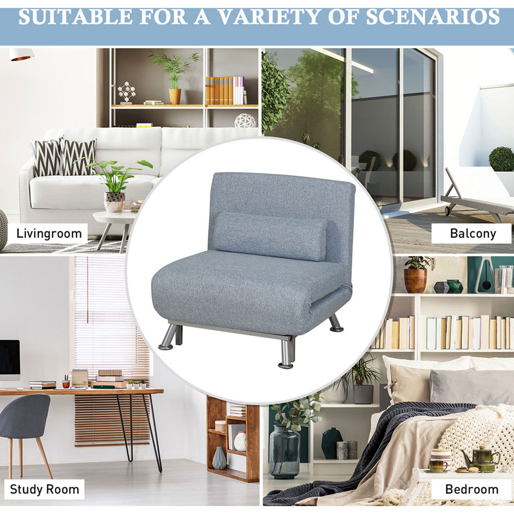 Portland Single Seater Light Blue Foldable Sofa Bed Image 5