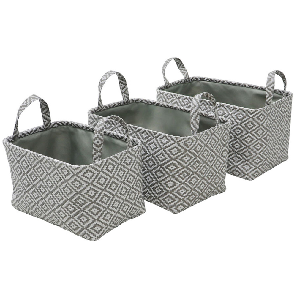 JVL Argyle Grey Rectangular Paper Storage Baskets with Handles 3 Pack Image 3