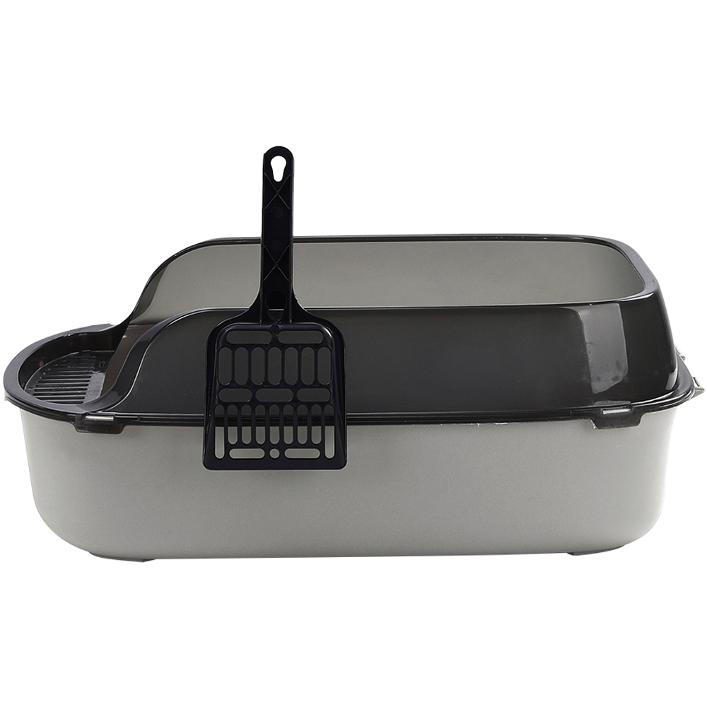 H&O Direct Extra Large High Sides Grey Cat Litter Box with Scoop Image 3