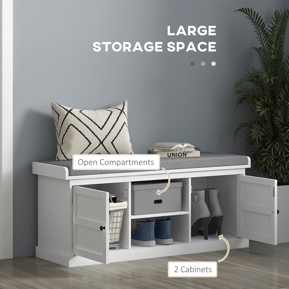 Portland 2 Door 2 Shelf White Shoe Storage Bench with Cushion Image 4