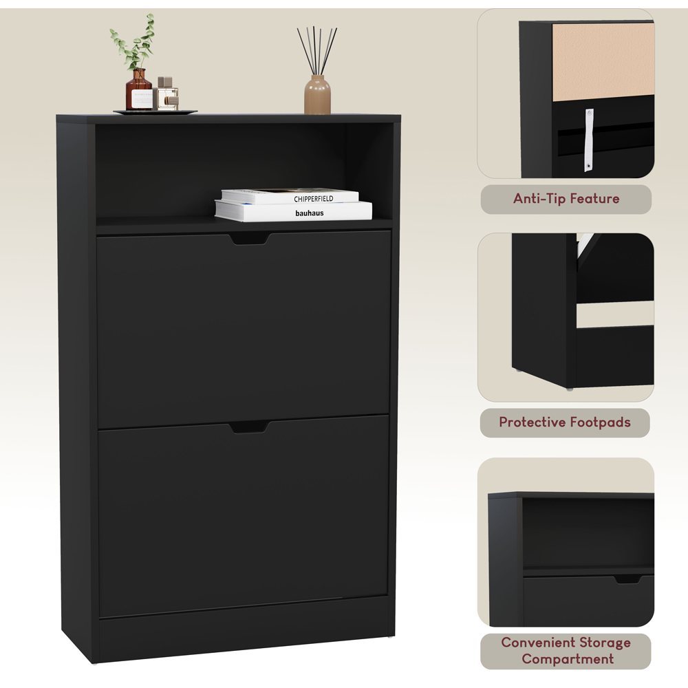 VIDA DESIGNS 2 Drawer Single Shelf Black Shoe Cabinet Image 8