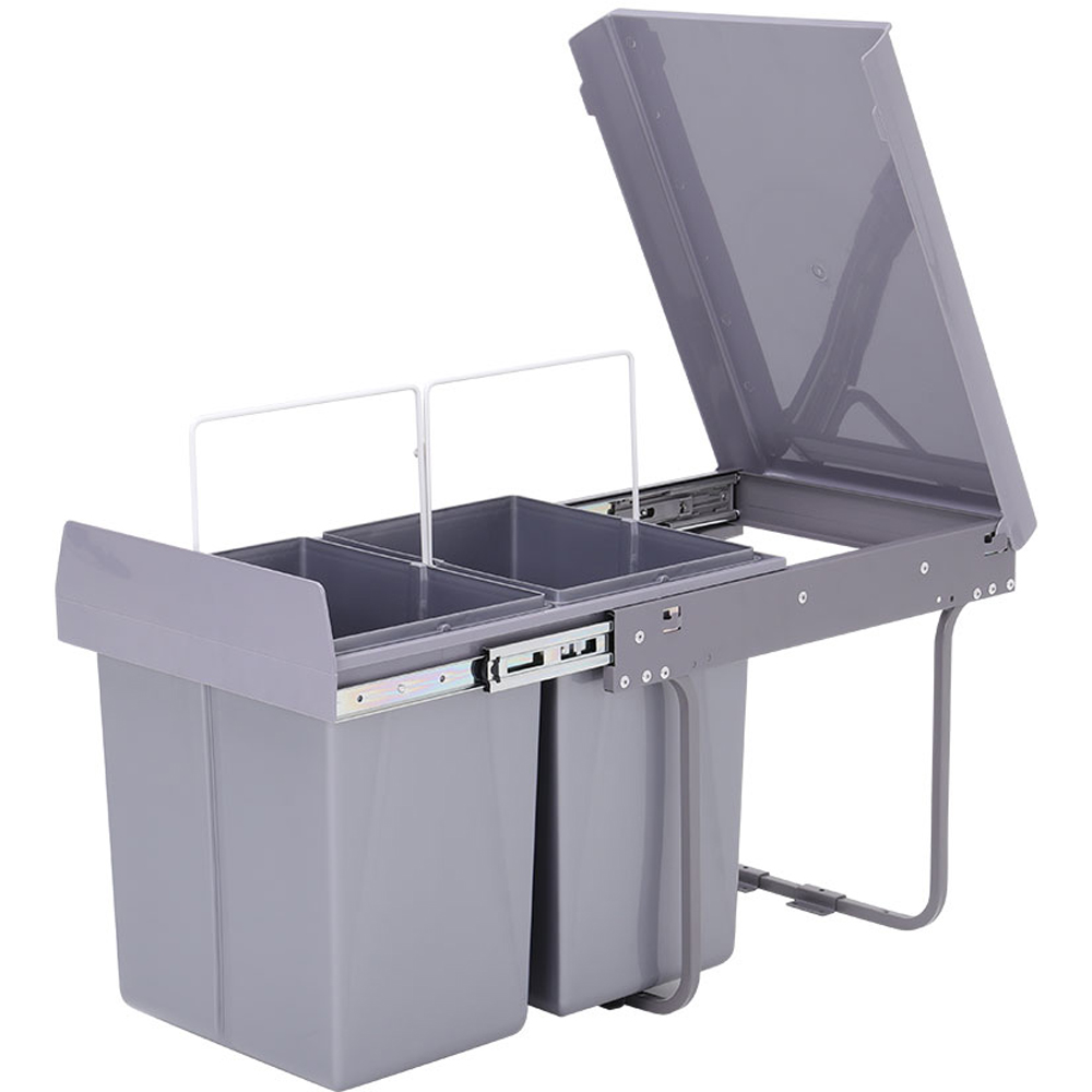 Living and Home Grey Cabinet Pull Out Double Waste Bin 40L Image 3