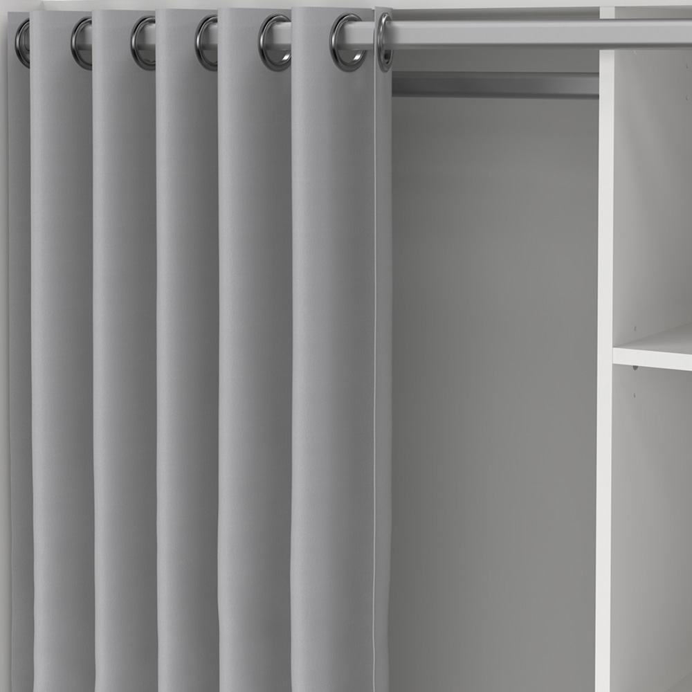 Florence Uppsala 7 Shelf White Open Wardrobe with Grey Textile Curtain Image 6