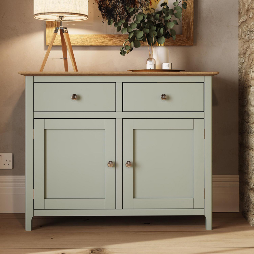 FWStyle Taberno 2 Drawer 2 Door Sage Green and Oak Sideboard Image 7