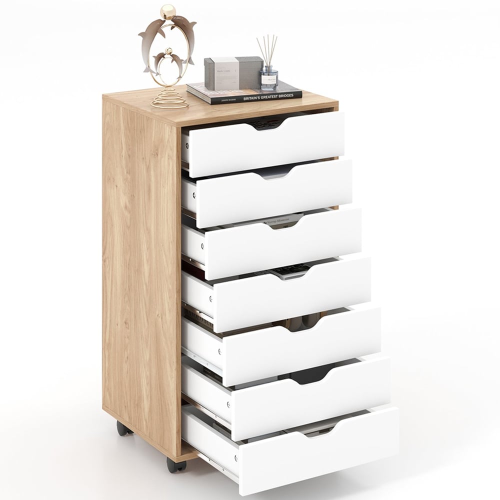 Costway 7 Drawer Natural Mobile File Cabinet Image 3