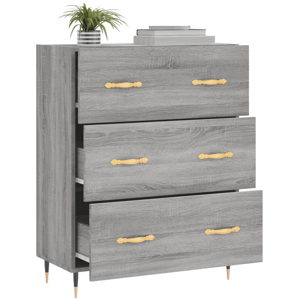 vidaXL 3 Drawer Grey Sonoma Wooden Sideboard Image 4