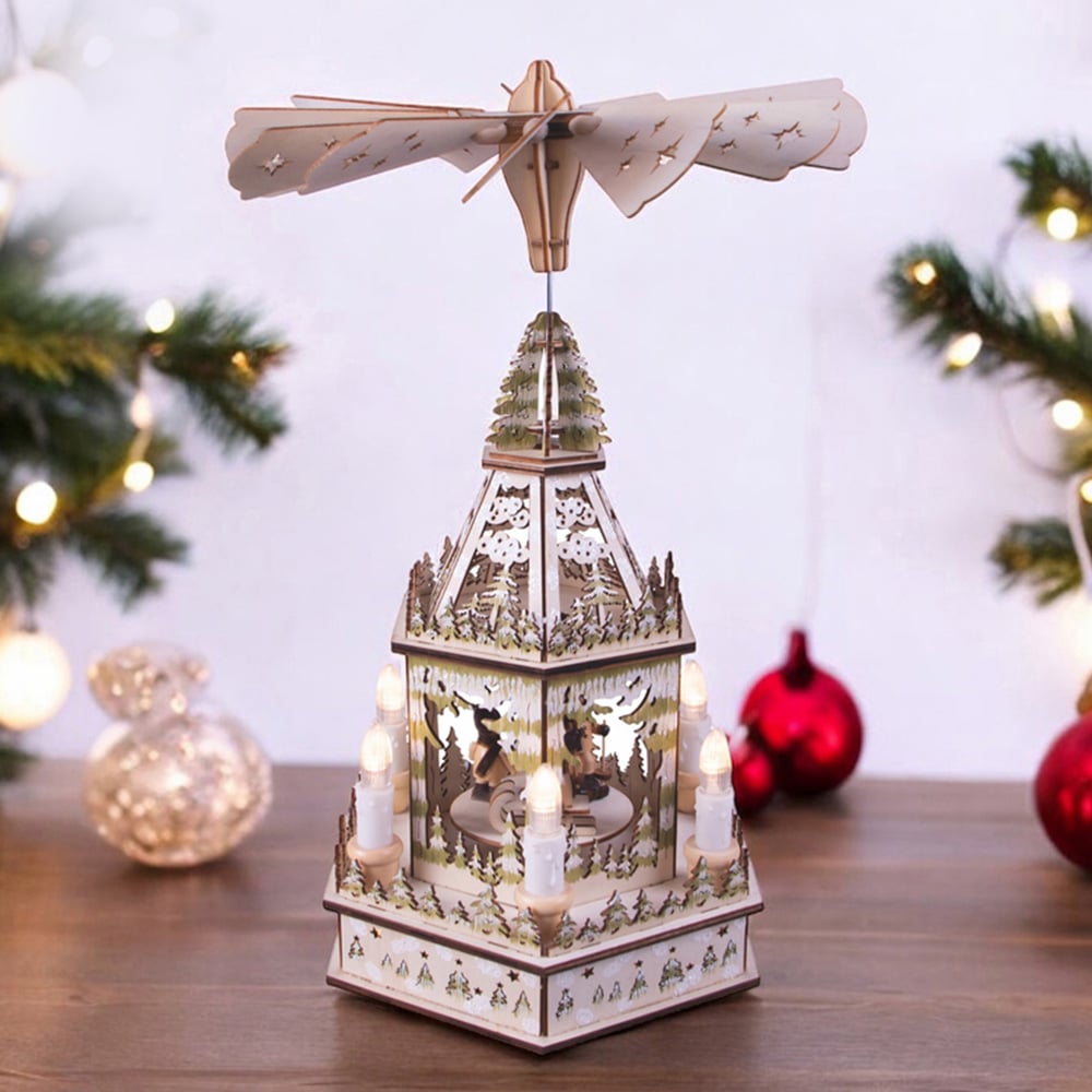 St Helens Xmas LED Wooden Pyramid Image 1