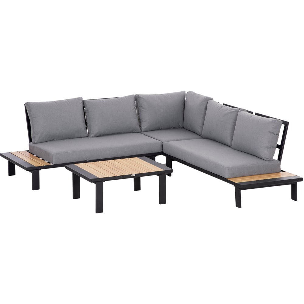 Outsunny 4 Seater Dark Grey Aluminium Garden L Shape Sofa Set Image 2