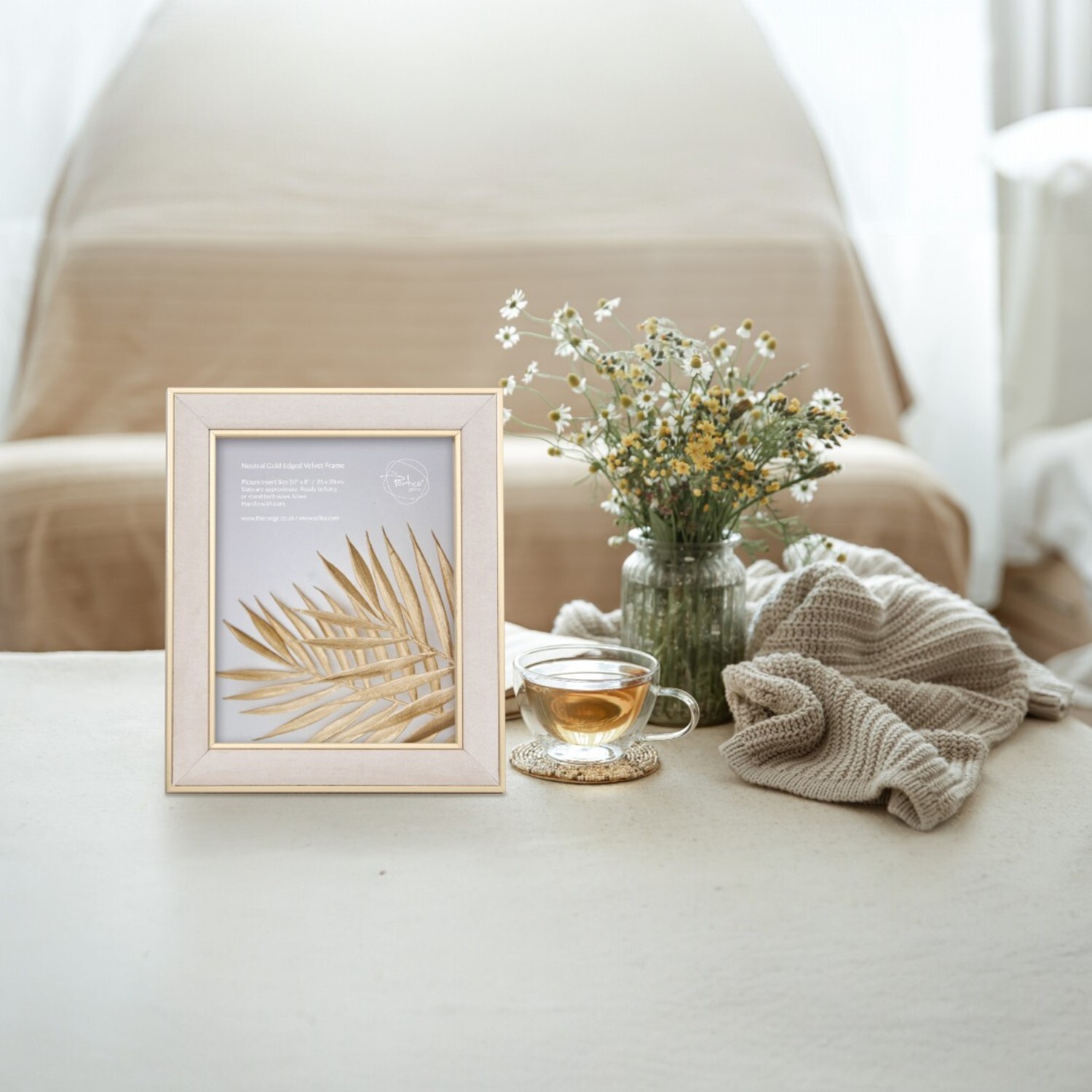 Neutral Gold Edged Velvet Frame Neutral and Gold 10x8inch Image 2