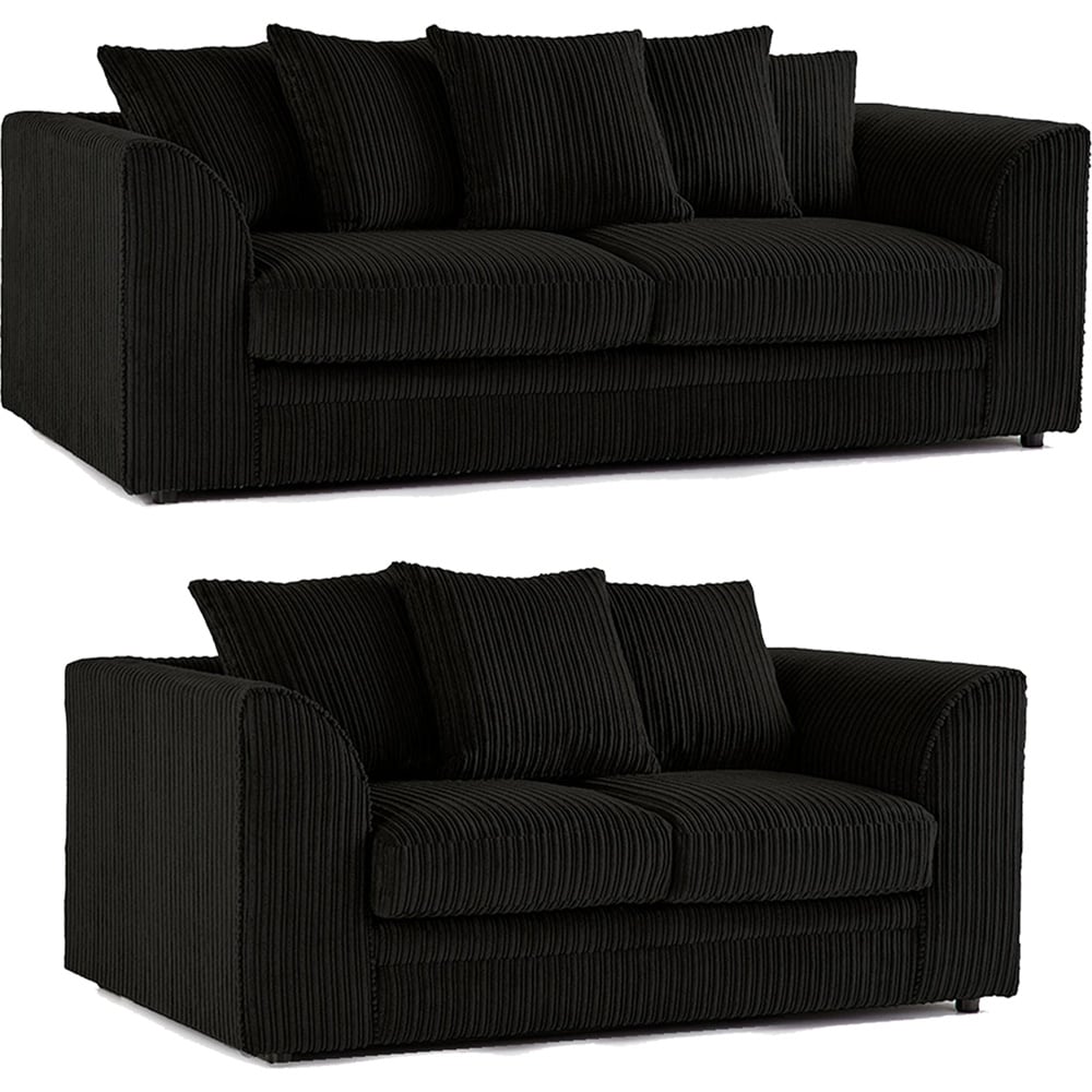Portland Luxor 5 Seater Black Jumbo Cord Sofa Set with Scatter Back Image 2