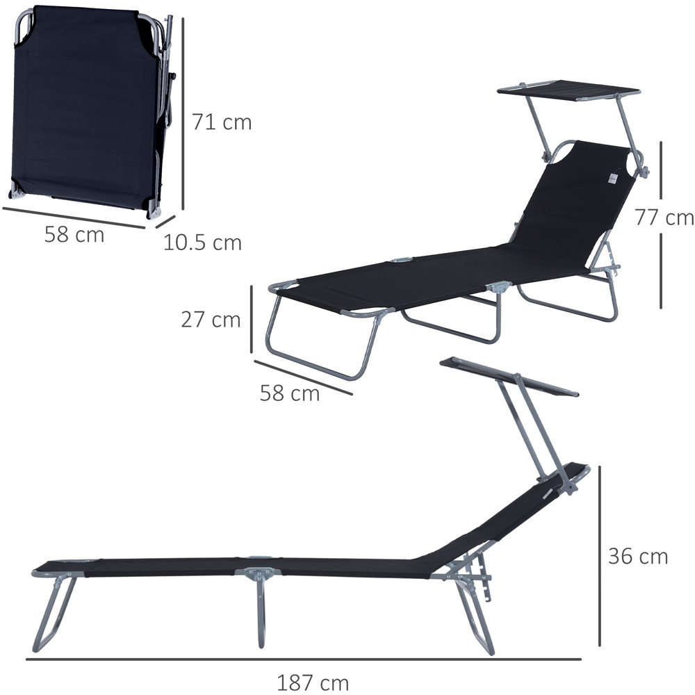 Outsunny Black Foldable Sun Lounger with Sunshade Awning Image 8