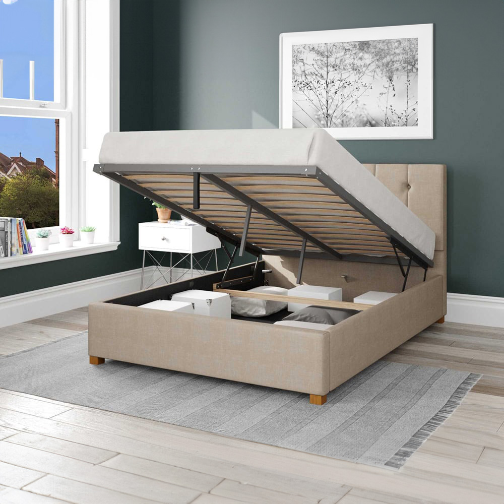 Aspire Hepburn Small Double Cream Malham Weave Ottoman Bed Image 2