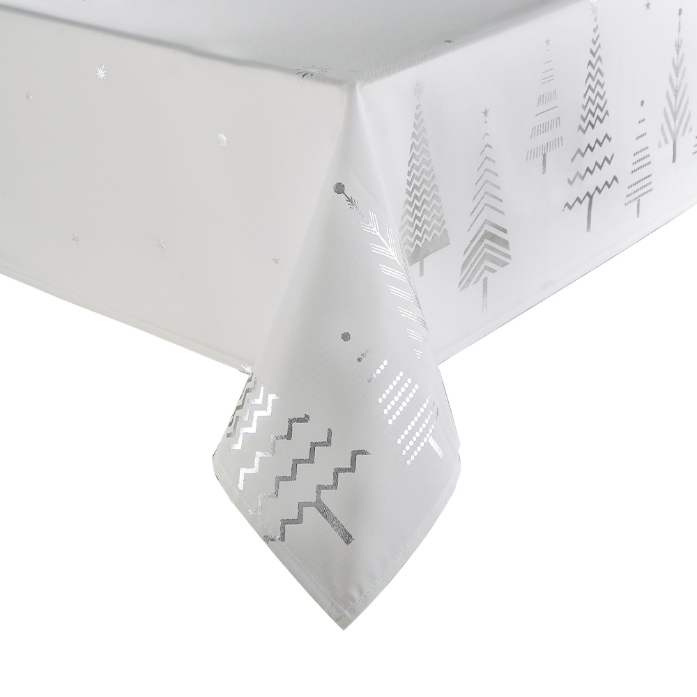 Christmas Story White and Silver Christmas Tree Tablecloth 228 x 132cm Image 1