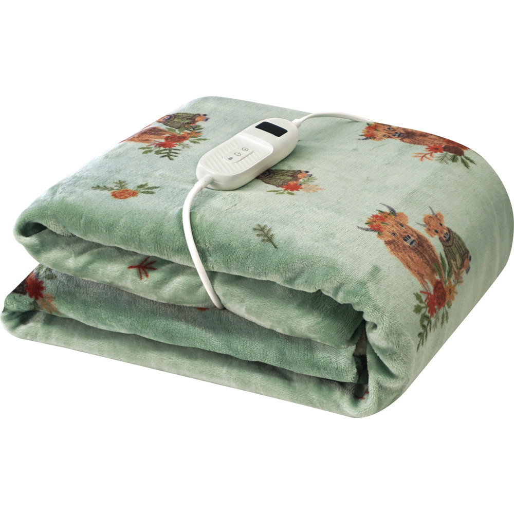 Lola Highland Cow Electric Heated Throw Green Image 4