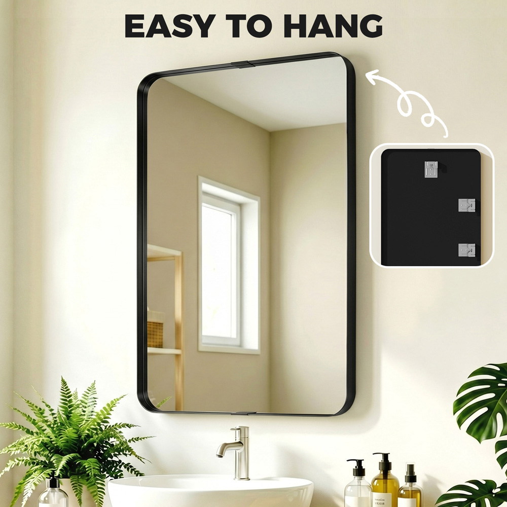 HOMCOM Black Wall Mounted Rectangular Wall Mirror 90 x 60cm Image 7