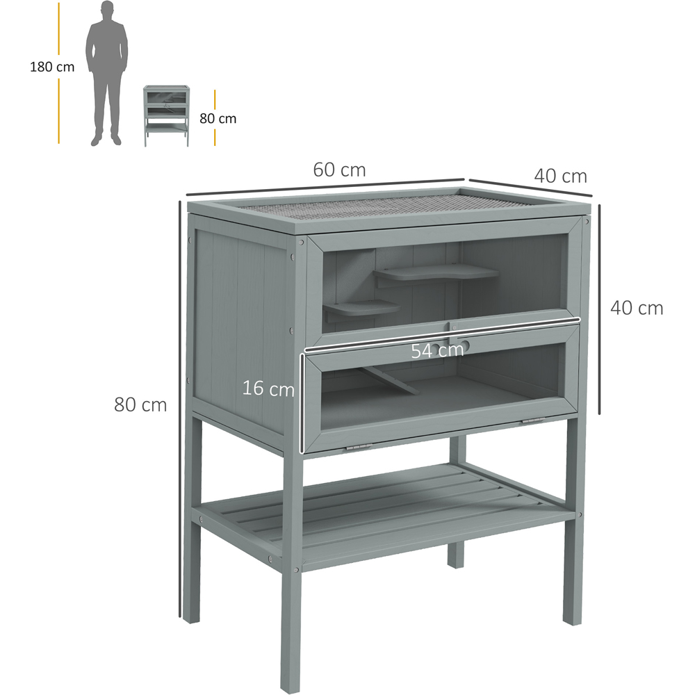 PawHut Grey Wooden Hamster Cage with Storage Shelf Image 9