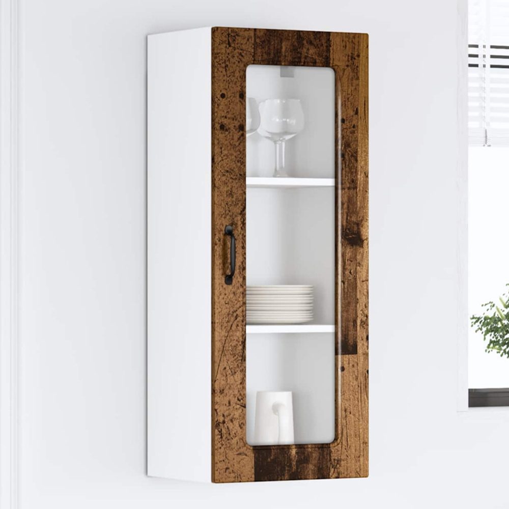 vidaXL Single Glass Door Old Wood Kitchen Wall Cabinet Image 1