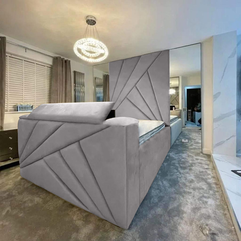 Eleganza Home Tina King Size Silver Plush Velvet Bed Frame with Headboard and Remote Image 2