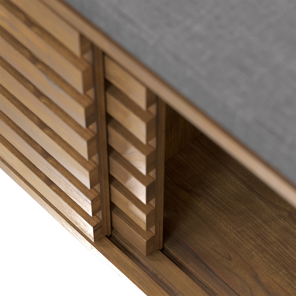 Flexi Storage Erik 2 Door Mango Wood Effect Slatted Hallway Bench with Cushion Image 6