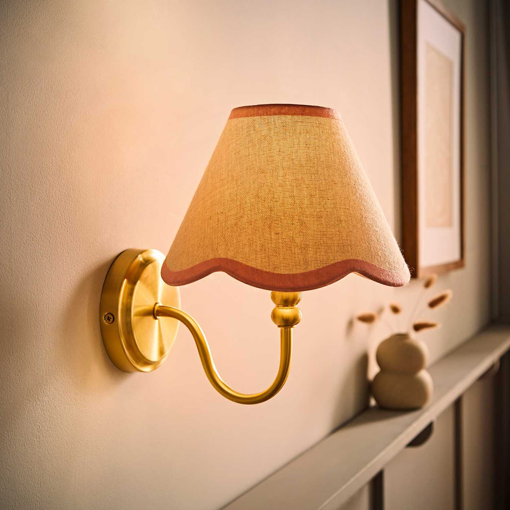 ValueLights Binky Pink Trim Scallop Shade Gold Rechargeable Wall Light with Bulb Image 6