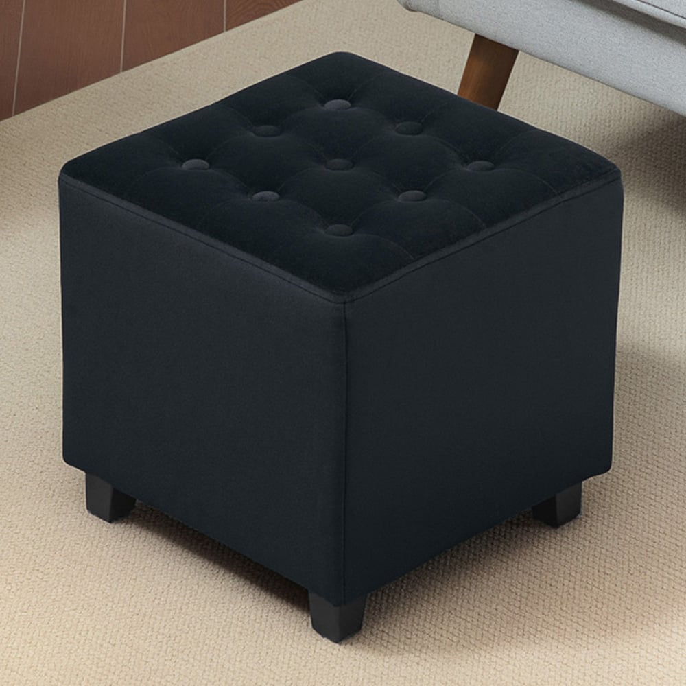 HOMCOM Charcoal Grey Square Small Ottoman Footstool Image 1
