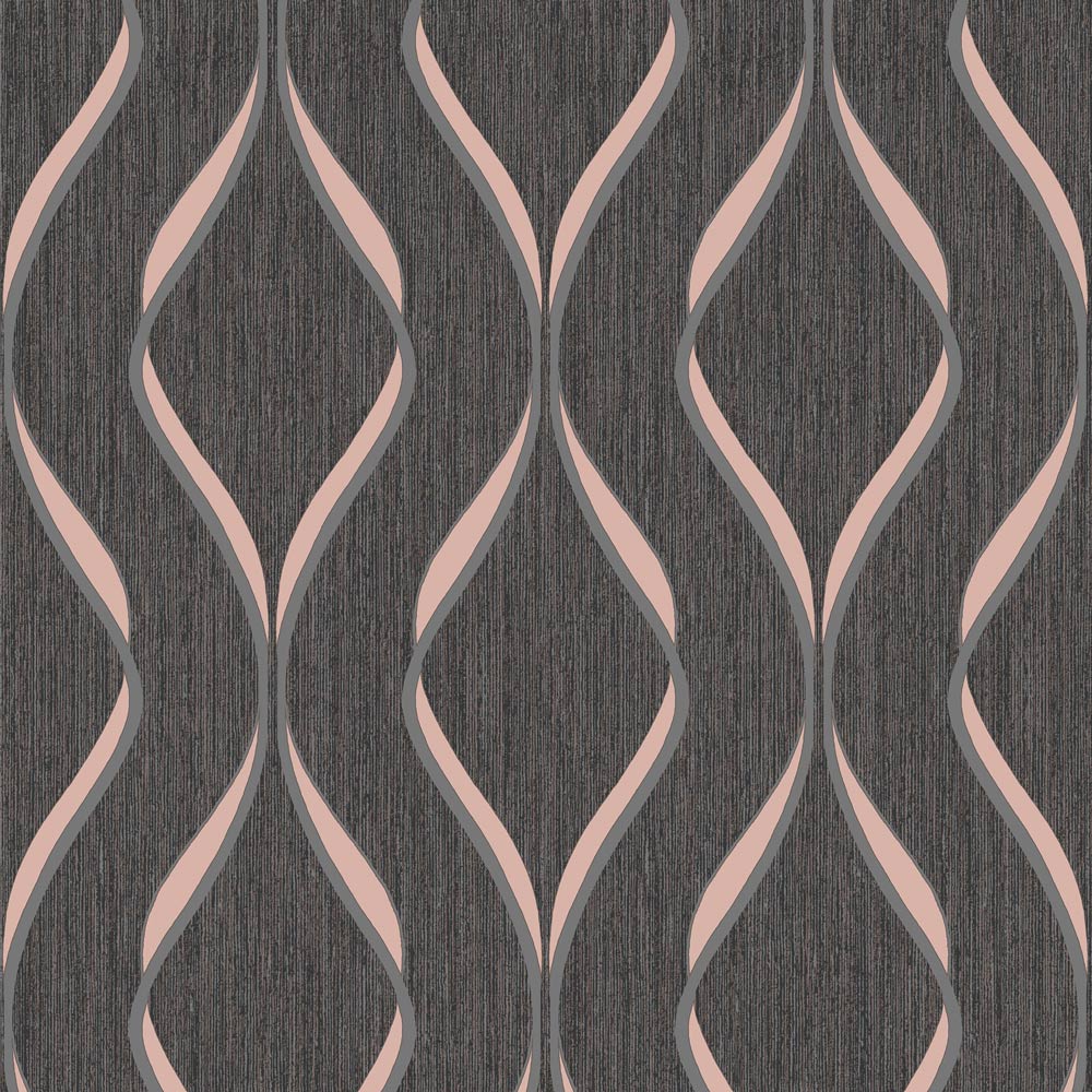 Muriva Wave Charcoal and Rose Wallpaper Image 1