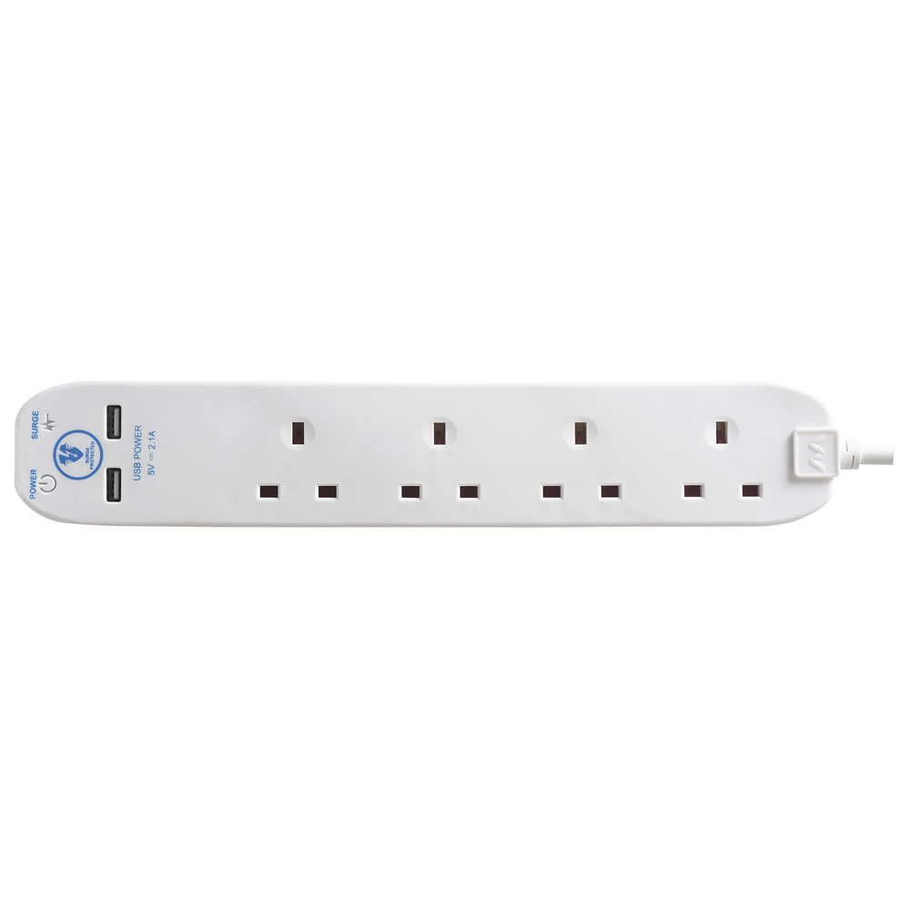 Wilko 1m 4 Gang White Extension Lead with USB Image 5