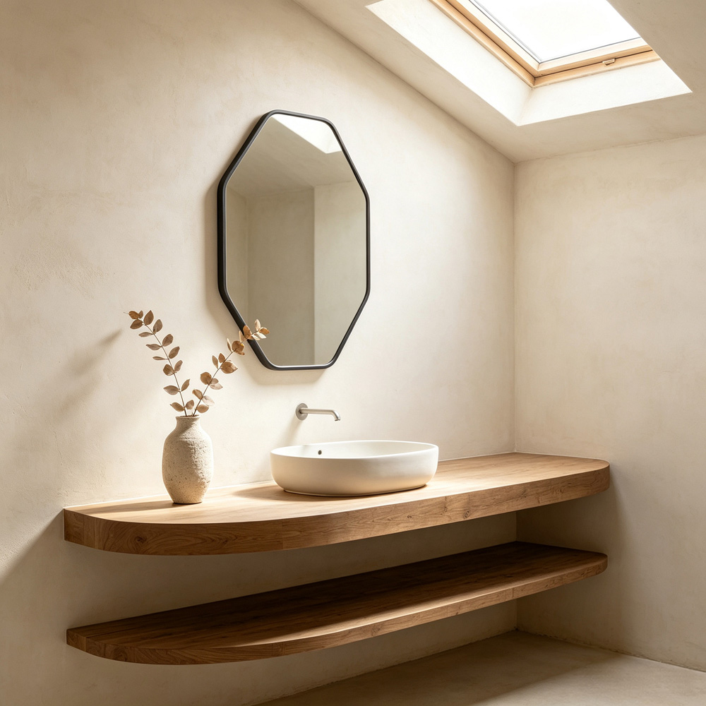 Living and Home Black Hexagonal Aluminium Framed HD Float Glass Bathroom Mirror with Bar 40 x 60cm Image 2