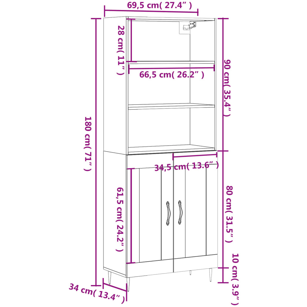 vidaXL 2 Door 3 Shelf White Highboard Image 7